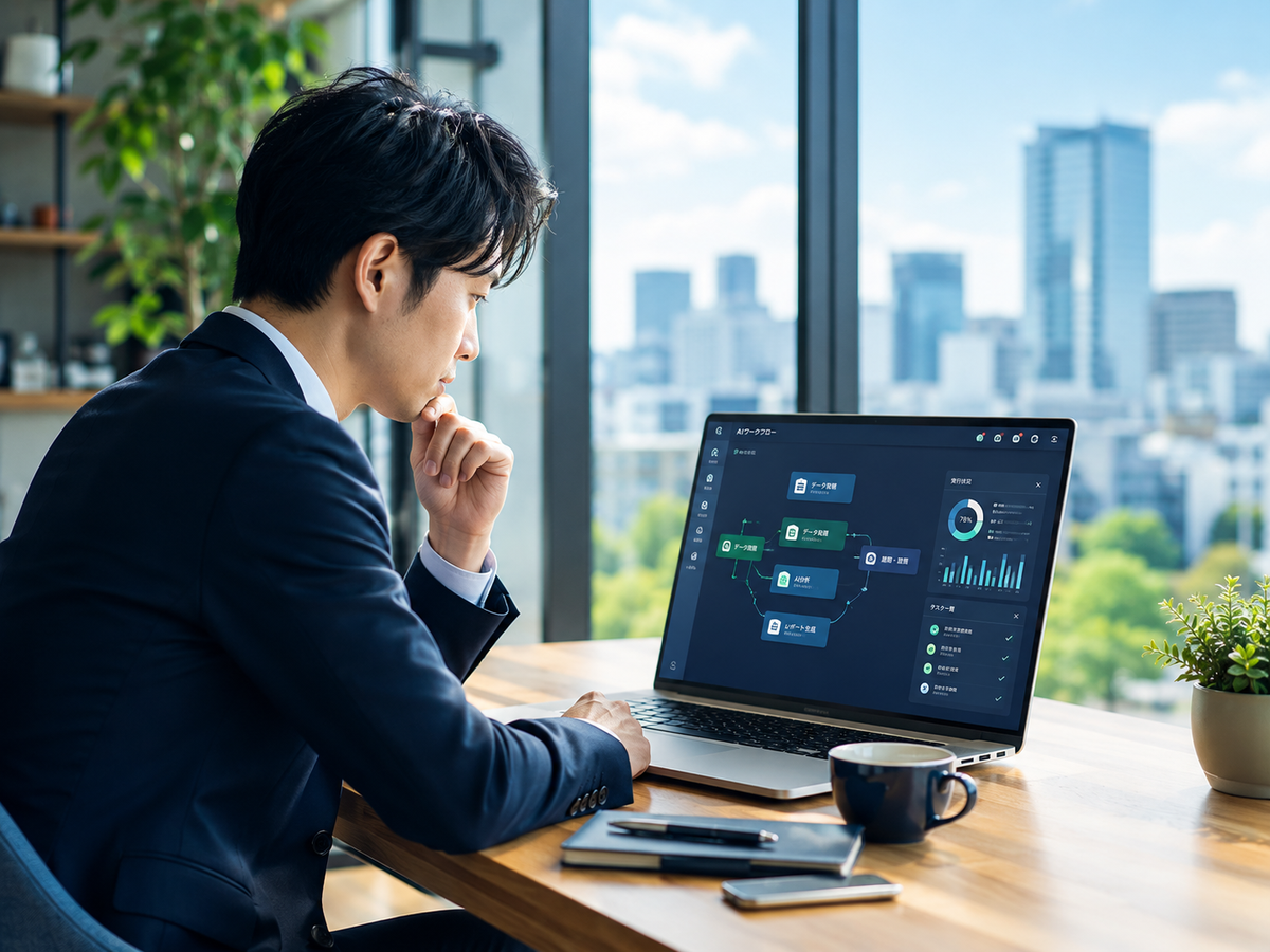 AI業務フローを確認するビジネスパーソン